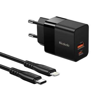 Wall charger - Wall charger Mcdodo CH-1952 USB + USB-C, 20W + USB-C to Lightning cable (black) - quick order from manufacturer