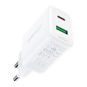 Wall charger - Wall Charger Acefast A25, USB + USB-C, PD 20W (white) A25 - quick order from manufacturer