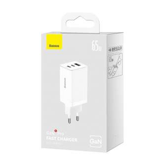 Кабели - Wall charger Baseus GaN5 Pro 2xUSB-C + USB, 65W (white) CCGP120202 - быстрый заказ от производителя