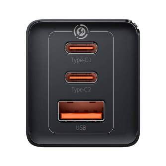 Telefonų, planšetinių kompiuterių ir GPS įkrovikliai - Wall charger Baseus GaN5 Pro 2xUSB-C + USB, 65W (black) CCGP120201 - быст