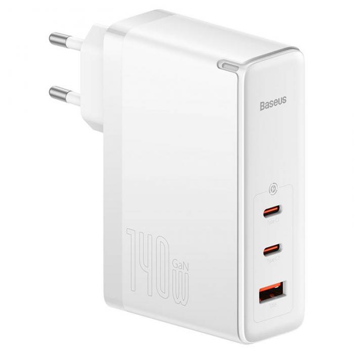 Telefonų, planšetinių kompiuterių ir GPS įkrovikliai - Wall charger Baseus GaN5 Pro 2xUSB-C + USB, 140W (white) CCGP100202 - быс