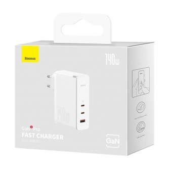 Кабели - Wall charger Baseus GaN5 Pro 2xUSB-C + USB, 140W (white) CCGP100202 - быстрый заказ от производителя