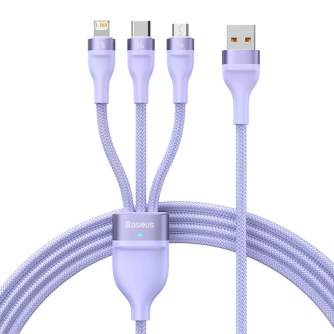 3in1 USB cable Baseus Flash II Series, USB-C + micro USB + Lightning, 66W, 1.2m (Purple) CASS040005