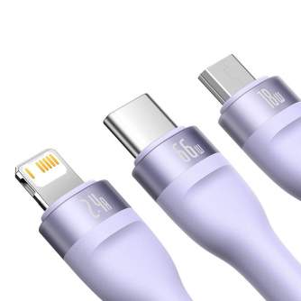 Cables - 3in1 USB cable Baseus Flash II Series, USB-C + micro USB + Lightning, 66W, 1.2m (Purple) CASS040005 - quick order from manufacturer