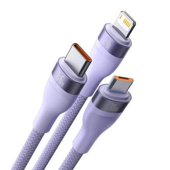 Кабели - 3in1 USB cable Baseus Flash II Series, USB-C + micro USB + Lightning, 66W, 1.2m (Purple) CASS040005 - быстрый заказ от 