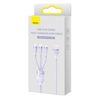 Kabeļi - 3in1 USB cable Baseus Flash II Series, USB-C + micro USB + Lightning, 66W, 1.2m (Purple) CASS040005 - ātri pasūtīt no ražotāja