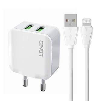 Telefonų, planšetinių kompiuterių ir GPS įkrovikliai - Wall charger LDNIO A2201 2USB + Lightning cable A2201 Lightning - быстрый