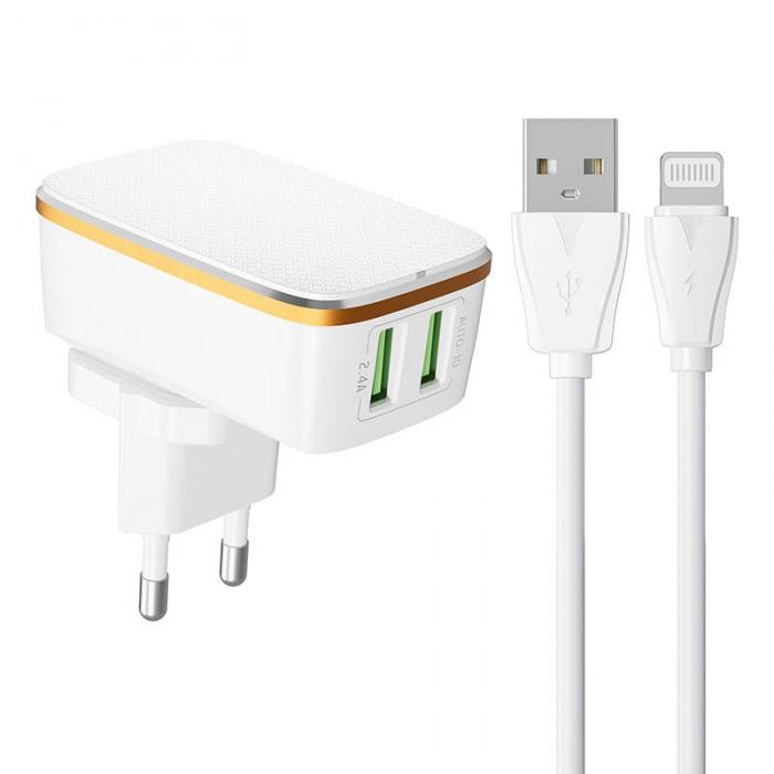 Telefonų, planšetinių kompiuterių ir GPS įkrovikliai - Wall charger LDNIO A2204 2USB + Lightning cable A2204 Lightning - быстрый