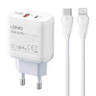 Mobilo tālruņu, planšetdatoru, GPS lādētāji - Wall charger LDNIO A2421C USB, USB-C 22.5W + USB-C - Lightning cable A2421C - ātri pasūtīt no ražotāja