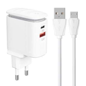 Wall charger - Wall charger LDNIO A2423C USB, USB-C + MicroUSB cable A2423C Micro - quick order from manufacturer