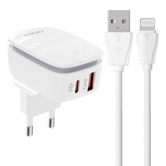 Wall charger - Wall charger LDNIO A2425C USB, USB-C + Lightning cable A2425C Lightning - quick order from manufacturer