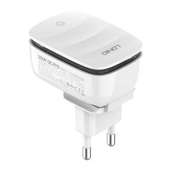 Telefonų, planšetinių kompiuterių ir GPS įkrovikliai - Wall charger LDNIO A2425C USB, USB-C + Lightning cable A2425C Lightning -