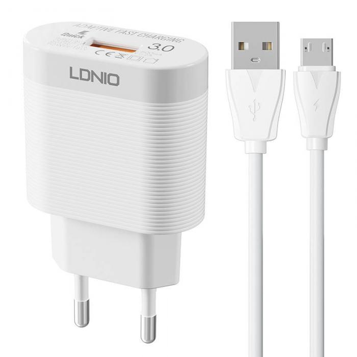 Больше не производится - Wall charger LDNIO A303Q USB 18W + MicroUSB cable A303Q Micro