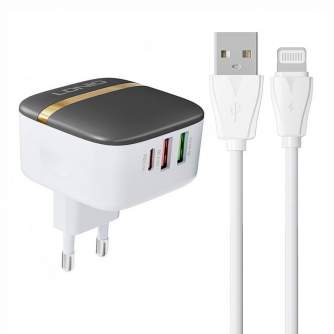 Telefonų, planšetinių kompiuterių ir GPS įkrovikliai - Wall charger LDNIO A3513Q 2USB, USB-C 32W + Lightning cable A3513Q Lightn