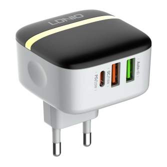 Telefonų, planšetinių kompiuterių ir GPS įkrovikliai - Wall charger LDNIO A3513Q 2USB, USB-C 32W + Lightning cable A3513Q Lightn