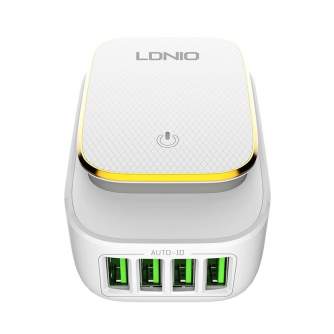 Telefonų, planšetinių kompiuterių ir GPS įkrovikliai - Wall charger LDNIO A4405 4USB, LED lamp + USB-C Cable A4405 Type C - быст