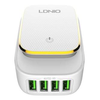 Mobilo tālruņu, planšetdatoru, GPS lādētāji - Wall charger LDNIO A4405 4USB, LED lamp + Lightning Cable A4405 Lightning - ātri pasūtīt no ražotāja