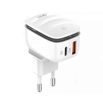 Telefonų, planšetinių kompiuterių ir GPS įkrovikliai - Wall charger LDNIO A2425C USB, USB-C with lamp + microUSB Cable A2425C Mi