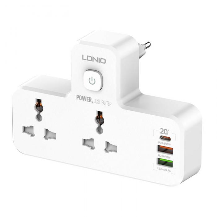 Vairs neražo - LDNIO SC2311 Power Strip with 2 AC Outlets, 2USB, USB-C, 2500W with Night Light,