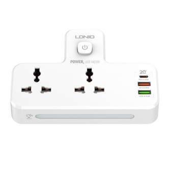 Discontinued - LDNIO SC2311 Power Strip with 2 AC Outlets, 2USB, USB-C, 2500W with Night Light,