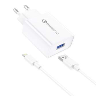 Telefonų, planšetinių kompiuterių ir GPS įkrovikliai - Foneng EU13 Wall Charger + USB to Lightning Cable, 3A (White) EU13 iPhone