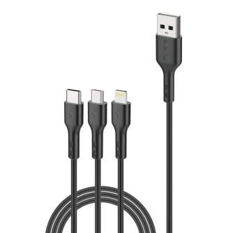 Kabeļi - Cable USB Foneng X36 3in1 (black) X36 3 in 1 / Black - ātri pasūtīt no ražotāja