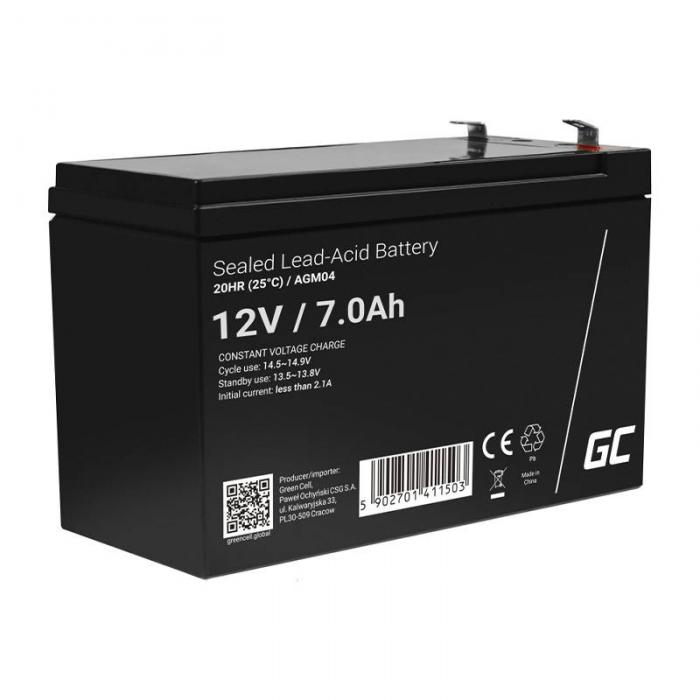 Portatīvie saules paneļi un spēkstacijas - Green Cell Rechargeable battery AGM 12V 7Ah Maintenancefree for UPS ALARM AGM04 - ātri pasūtīt no ražotāja