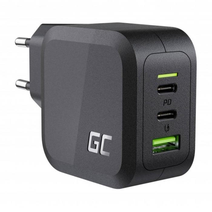 AC Adapters, Power Cords - Power charger Green Cell GC PowerGaN 65W (2x USB-C Power Delivery, 1x USB-A - quick order from manufacturer