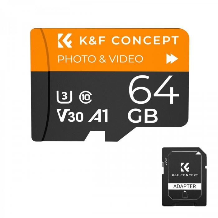 Atmiņas kartes - K&F Concept 64GB micro SD card U3/V30/A1 with adapter memory card KF42.0012 - быстрый заказ от производителя