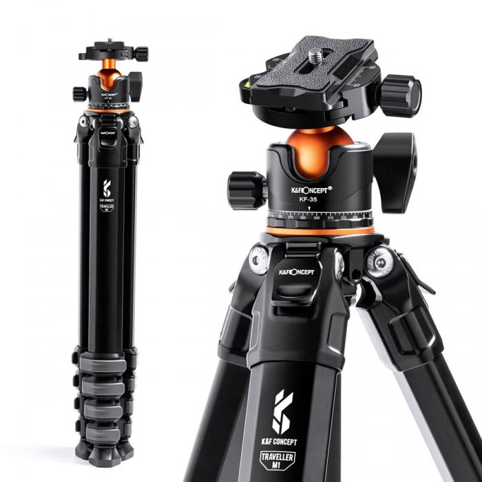 Statīvu aksesuāri - K&F Concept Compact Travel Tripod Aluminium Alloy Camera Tripod (KF09.105) - ātri pasūtīt no ražotāja