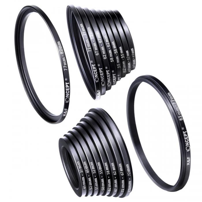 Objektīvu adapteri - K&F Concept K&F 18 Pieces Filter Ring Adapter Set, Camera Lens Filter Metal - быстрый заказ от производите