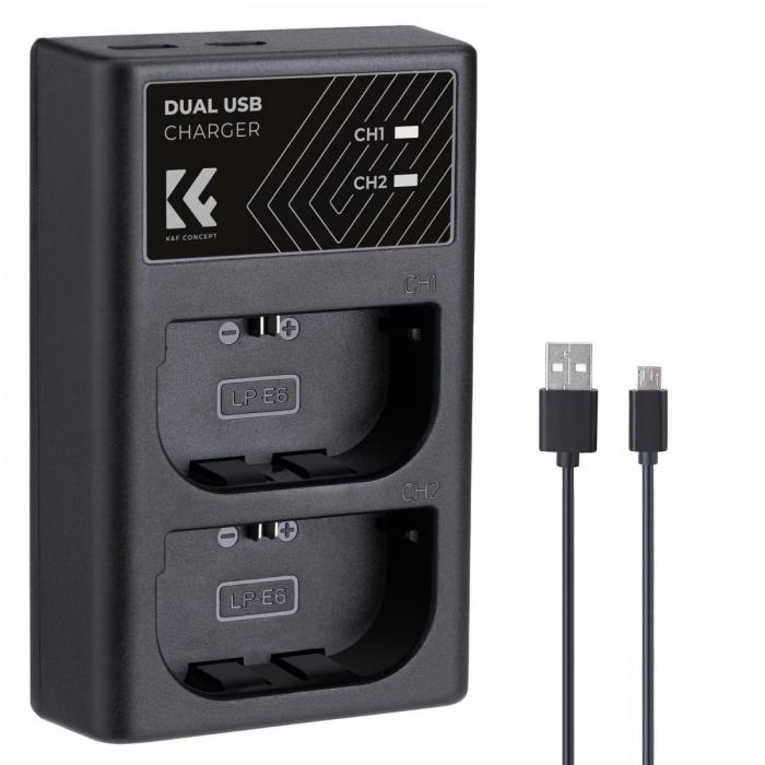 Kameras bateriju lādētāji - K&F Concept LPE6NH Digital Camera Dual Channel Charger with type c Charging - ātri pasūtīt no ražotāja