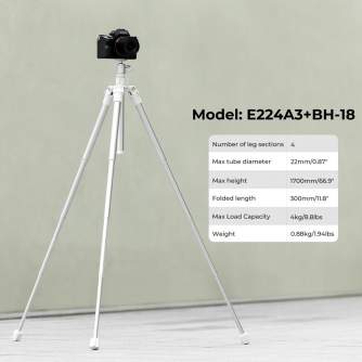 Statīvu aksesuāri - K&F Concept 1,7m Eccentric Tube Cellphone Tripod, Lightweight Super Portable Selfie Stick, DSLR Camera Tripod E224A3+BH-18 Si... - ātri pasūtīt no ražotāja