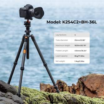 Statīvu aksesuāri - K&F Concept 1.6m Carbon Fiber Lightweight Travel Tripod with 36mm Metal Ball Head Load Capacity 8kg,Quick Release Plate,for D... - ātri pasūtīt no ražotāja