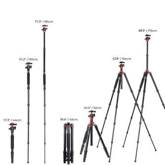 Statīvu aksesuāri - K&F Concept 1.7m Aluminum Portable Camera Tripod Travel Tripod 10kg Load with Detachable Monopod for DSLR, K255A4+BH-28L KF09... - ātri pasūtīt no ražotāja