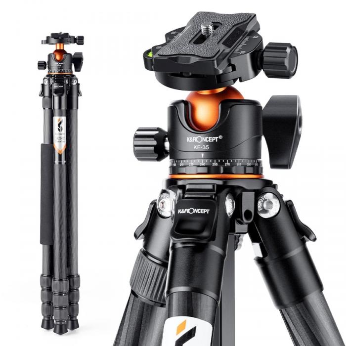 Statīvu aksesuāri - K&F Concept 1.7m Carbon Fiber Travel Tripod Max Height,lightweight tripod 15kg Load for DSLR Cameras A254C4+BH-35L KF09.098 - ātri pasūtīt no ražotāja