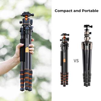 Statīvu aksesuāri - K&F Concept K&F Professional Carbon Fiber Tripod 15kg Max Load,Compact & Portable with 360 Ball Head & Detac