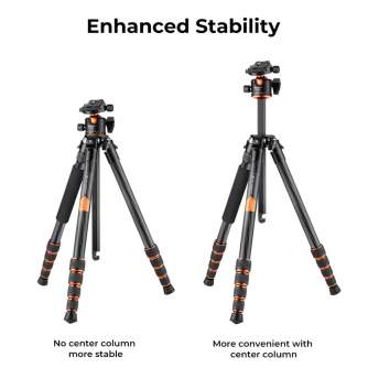 Statīvu aksesuāri - K&F Concept K&F Professional Carbon Fiber Tripod 15kg Max Load,Compact & Portable with 360 Ball Head & Detac