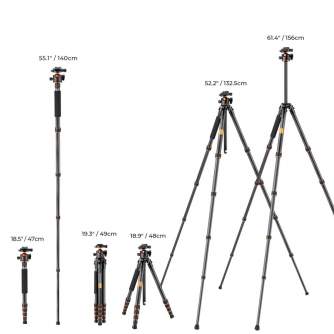 Statīvu aksesuāri - K&F Concept K&F Professional Carbon Fiber Tripod 15kg Max Load,Compact & Portable with 360 Ball Head & Detac