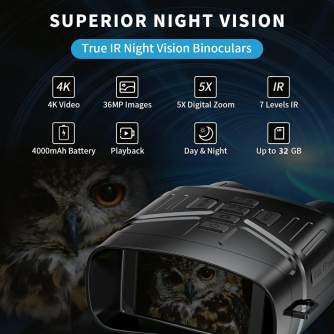 Optiskie tēmekļi - K&F Concept K&F 4K adult night vision binoculars, 3 display, 7-stop infrared - быстрый заказ от производител