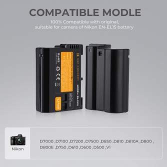 Camera Batteries - K&F Concept EN-EL15 2000mAh Digital Camera Dual Battery with Dual Channel Charger, - quick order from manufacturer