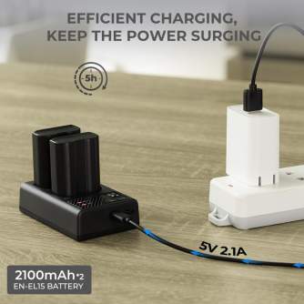 Camera Batteries - K&F Concept EN-EL15 2000mAh Digital Camera Dual Battery with Dual Channel Charger, - quick order from manufacturer