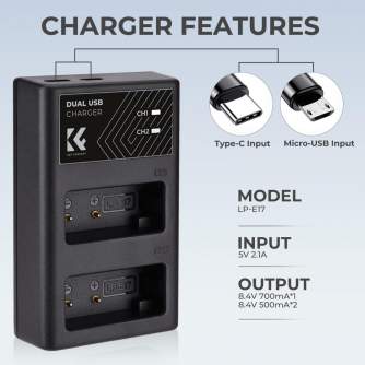 Chargers for Camera Batteries - K&F Concept LP-E17 Digital Camera Dual Channel Charger with type c Charging - quick order from manufacturer