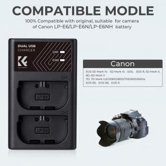 Chargers for Camera Batteries - K&F Concept LPE6NH Digital Camera Dual Channel Charger with type c Charging - quick order from manufacturer