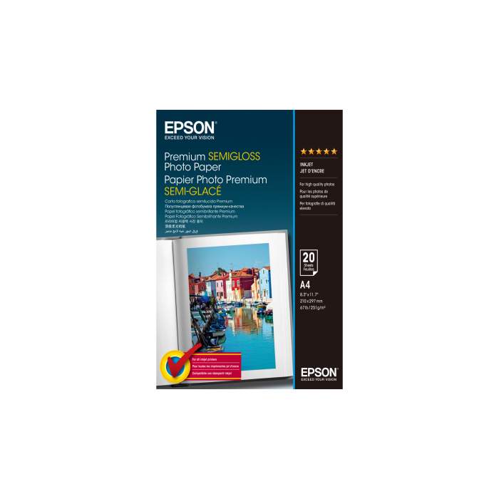 Foto papīrs - Epson Premium Semigloss Photo Paper, DIN A4, 251g/mÂ, 20 Sheets A4 - ātri pasūtīt no ražotāja