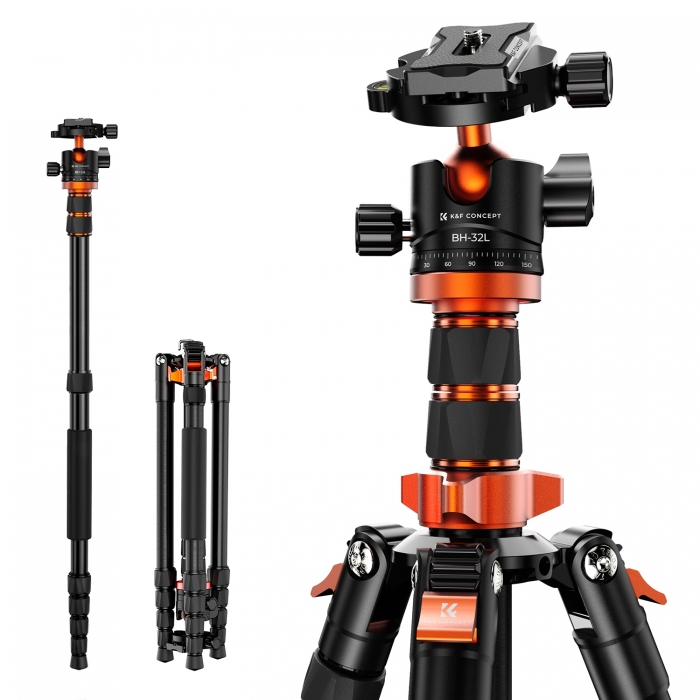 Statīvu aksesuāri - K&F Concept 198cm Aluminum Camera Tripod, 3-section Central Axis Travel Tripod with 32mm Metal Ball Head Load Capacity 12KG K... - ātri pasūtīt no ražotāja