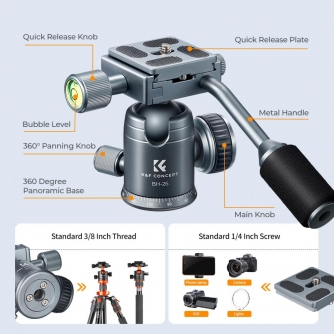 Statīvu galvas - K&F Concept 26mm Metal Tripod Ball Head with Handle 360 Degree Rotating Panoramic with 1/4 inch Quick Release KF31.049V1 - ātri pasūtīt no ražotāja