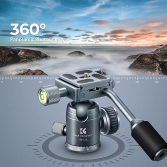 Statīvu galvas - K&F Concept 26mm Metal Tripod Ball Head with Handle 360 Degree Rotating Panoramic with 1/4 inch Quick Release KF31.049V1 - ātri pasūtīt no ražotāja