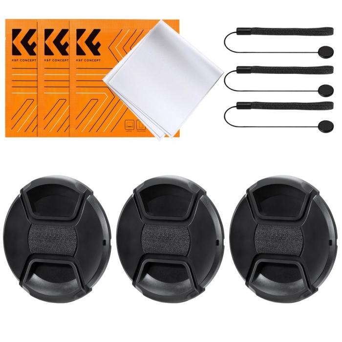 Objektīvu vāciņi - K&F Concept Accessory 9-in-1 set, 52mm Center Pinch Lens Cap with string (unstringing)*3+Vacuum Cleaning SKU.1991 - ātri pasūtīt no ražotāja