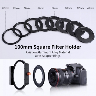 Kvadrātiskie filtri - K&F Concept SQ Filter Holder Kit, Filter Holder for 100*100MM Square Filter + 8pcs Square filter ring 49/52/ SKU.1812 - ātri pasūtīt no ražotāja